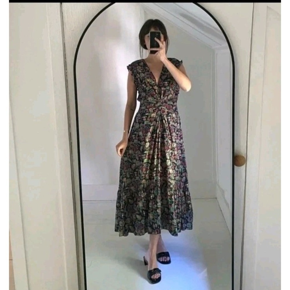 DEREK LAM 10 CROSBY Kris Printed Cotton Midi Floral Dress Size 4 Black A-line